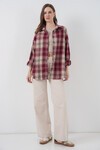 Kadın Ekose Desen Oversize Oduncu Gömlek 3854 Bordo