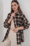 Kadın Ekose Desen Oversize Oduncu Gömlek 3854 C. Kahverengi
