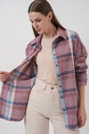 Kadın Ekose Desen Oversize Oduncu Gömlek 3854 Pembe