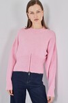 Kadın Fermuarlı Triko Kazak 15937 - Pembe