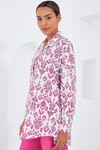 Kadın Fuşya Beyaz Desenli Oversize Saten Gömlek 3985