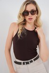 Kadın Halter Yaka Çıtçıtlı Body 972 - Kahverengi