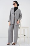 Kadın Keten Kimono İkili Takım 6727 - Gri