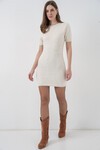 Kadın Kısa Kol Triko Elbise 15950 - Krem