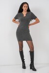 Kadın Kolye Detaylı Triko Elbise 15989 - Antrasit