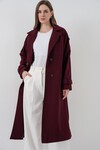 Kadın Kuşaklı Kaşe Kaban 9161 - Bordo