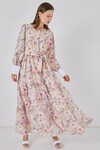 Kadın Kuşaklı Uzun Elbise 2584 - Pembe