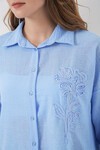 Kadın Nakışlı Oversize Gömlek 20338 - Mavi