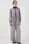 Kadın Önü Bağcıklı Tunik Pantolon İkili Takım 6744 - Gri