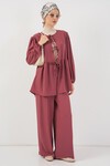 Kadın Önü Bağcıklı Tunik Pantolon İkili Takım 6744 - Gül Kurusu