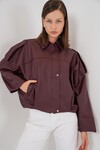 Kadın Oversize Deri Ceket 1055 - Bordo