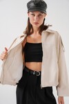 Kadın Oversize Deri Ceket 1055 - Ekru