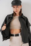 Kadın Oversize Deri Ceket 1055 - Siyah