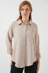 Kadın Tek Cepli Oversize Müslin Gömlek 20353 - Bej
