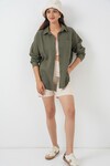 Kadın Tek Cepli Oversize Müslin Gömlek 20353 - Haki