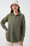 Kadın Tek Cepli Oversize Müslin Gömlek 20353 - Haki