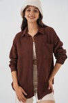 Kadın Tek Cepli Oversize Müslin Gömlek 20353 - Kahverengi