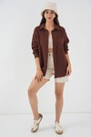 Kadın Tek Cepli Oversize Müslin Gömlek 20353 - Kahverengi