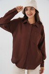 Kadın Tek Cepli Oversize Müslin Gömlek 20353 - Kahverengi