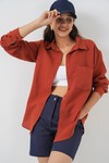 Kadın Tek Cepli Oversize Müslin Gömlek 20353 - Kiremit