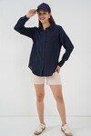 Kadın Tek Cepli Oversize Müslin Gömlek 20353 - Lacivert
