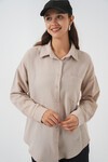 Kadın Tek Cepli Oversize Müslin Gömlek 20353 - Taş