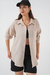 Kadın Tek Cepli Oversize Müslin Gömlek 20353 - Taş