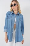 Kadın Uzun Kot Gömlek 20318 - Mavi