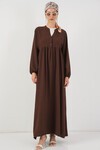Kadın Uzun Tesettür Elbise 2525 - Kahverengi