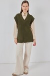 Kadın V Yaka Triko Süveter 15925 - Haki