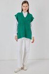 Kadın V Yaka Triko Süveter 15925 - Zümrüt Yeşili