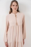 T1627 Yaka Bağcıklı Elbise - C. Bej
