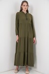 T1627 Yaka Bağcıklı Elbise - D.Haki