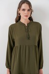 T1627 Yaka Bağcıklı Elbise - D.Haki