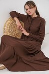 T1627 Yaka Bağcıklı Elbise - E. Kahve