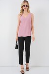 V Yaka Sıfır Kol Bluz 950 - Pembe