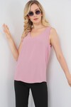 V Yaka Sıfır Kol Bluz 950 - Pembe
