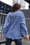 0694 Çift Cepli Oversize Denim Ceket - Lacivert