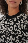 15909 Kadın Desenli Oversize Triko Kazak - Siyah - Beyaz 1