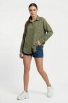 20153 Tek Cepli Oversize Keten Gömlek - A.Haki