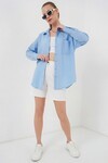 20153 Tek Cepli Oversize Keten Gömlek - Buz Mavi