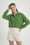 20153 Tek Cepli Oversize Keten Gömlek - G.Yeşil
