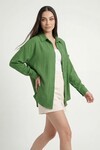 20153 Tek Cepli Oversize Keten Gömlek - G.Yeşil