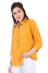 3658 GÖMLEK YAKA TAHTA DÜĞME BLUZ - Hardal