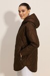 5181 Kapüşonlu Kapitone Mont - Kahverengi