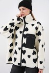55446 Fermuarlı Oversize Peluş Ceket Mont - A.Beyaz