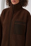 55446 Fermuarlı Oversize Peluş Ceket Mont - Kahverengi
