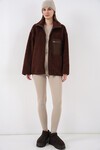 55446 Fermuarlı Oversize Peluş Ceket Mont - Kahverengi