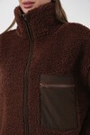 55446 Fermuarlı Oversize Peluş Ceket Mont - Kahverengi