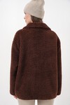 55446 Fermuarlı Oversize Peluş Ceket Mont - Kahverengi